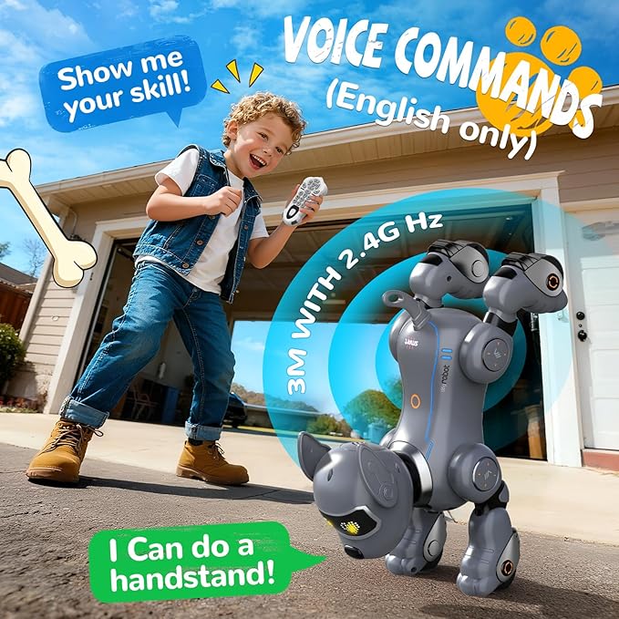 anysun Robot Dog Toy for Kids, Programmable Remote Control Robot Puppy with Follow Up & Touch Sensors, Dancing & Singing, Smart Stunt Robot Pet, Interactive Robotic Dog for Kids (Gray)