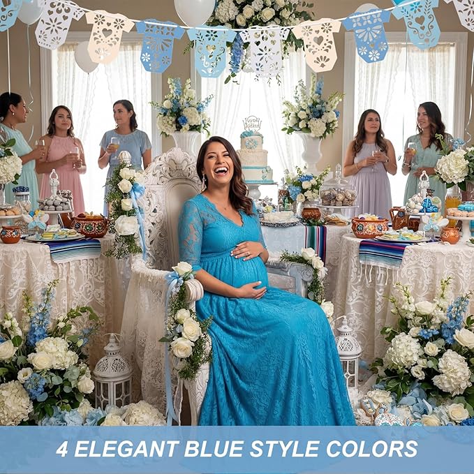 4 Set Cielito Lindo Baby Shower Garland 48 Pcs Blue Papel Picado Party Decorations Mexican Lace Baby Bodysuit Banner Card with Hanging String for Gender Neutral Party Supplies