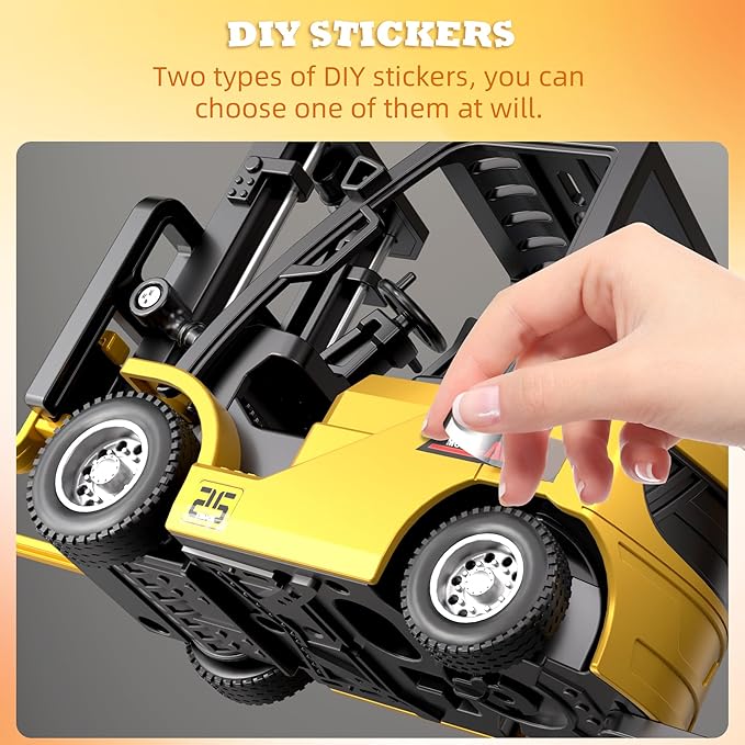 RC Mini Liftable Forklift Toy, 1:64 Construction Fork Truck, Movable Forks - Scale Mini Remote Control Vehicle Model for Kids Adult Collection & Desk Decoration- Yellow