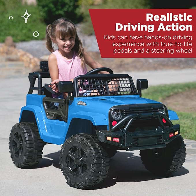 Best Choice Products 12V Kids Electric Vehicle Toy Ride On Car with Parent Remote Control for Toddlers, Seat Harness, 61 lbs Weight Capacity, Locking Doors, Spring Suspension, Bluetooth - Light Blue