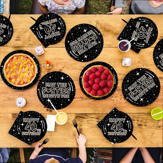 96Pcs May The 40th Be With You Party Decorations Galaxy Stars 40th Birthday Plates and Napkins Sets Happy 40 Years Old Birthday Decorations for Men Women Forty Wedding Anniversary Supplies Serve 24