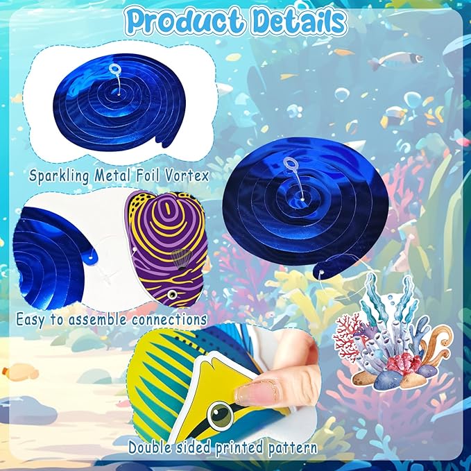 36pcs Tropical Fish Hanging Swirls Under The Sea Party Decor Ocean Themed Party Swirls Streamers Supplies for Boys Girls Kids Mermaid Creatures Baby Shower Decorations