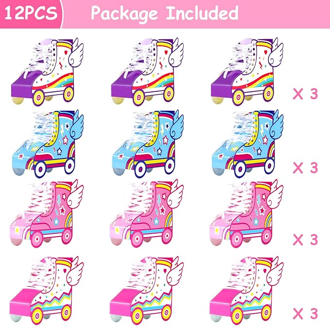 12 Pcs Roller Skating Birthday Party Favor Boxes Roller Skate Paper Boxes Table Centerpiece Sneaker Candy Treat Box Retro Skate Gift Wrap Box for Retro 60s 80s Birthday Party Decoration Supplies