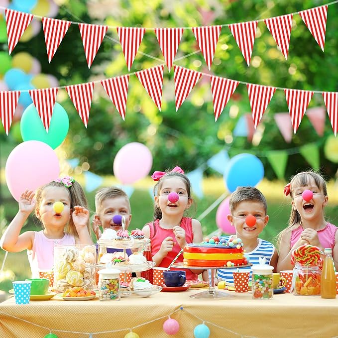 5 Packs Carnival Circus Party Decorations Supplies, Circus Carnival Bunting Banner, Red and White Pennant Banner Triangle Bunting Flag for Birthday Party, 7.4 x 10.8 Inch