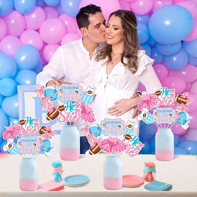 24pcs Touchdowns or Tutus Gender Reveal Centerpieces Stick Touchdowns or Tutus Gender Reveal Party Supplies Pink and Blue Touchdowns or Tutus Table Toppers Table Centerpiece for Boy or Girl