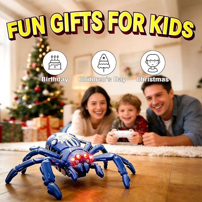 Wall Climbing Spider Remote Control Toy, RC Creepy Crawler with Glowing Eyes for Walls & Ceilings, Prank Halloween Birthday Gift for Kids Boys Girls Ages 3+ (Purple)