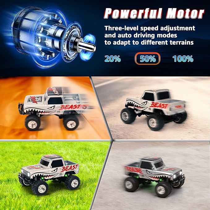 1:64 Grey RC Cars for Kids Toys, 2.4Ghz Remote and APP Control, Mini Alloy Truck Car with Cool Light and USB-C Recharging, Speed Adjustable Steering Easy to Operate, Gift for Children, Boys, Girls