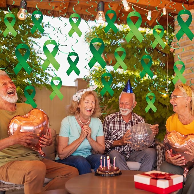 Faccito 54 Pcs Mental Health Awareness Month Decorations Mental Month Ribbon Hanging Swirls Hope Green Ribbons for Party Decor Supplies