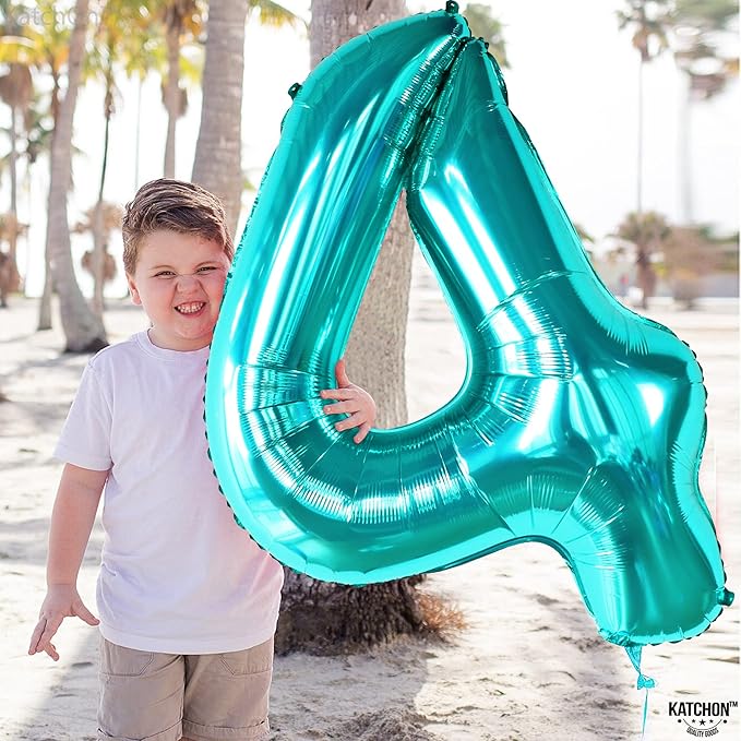 KatchOn, Giant Aqua Blue Number 4 Balloon - 40 Inch | Mermaid Number 4 Balloon for Birthdays | 4th Birthday Balloons, Mermaid Birthday Decorations | Teal 4 Balloon for Aqua Blue Party Decorations