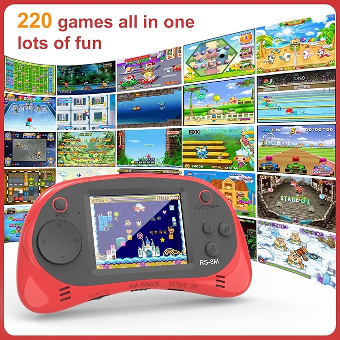 Handheld Games for Kids -16 Bit Retro Video Game with 220 HD Electronic Games - 2.5'' IPS Portable Travel Game Gifts for Boys Girls Ages 4-12