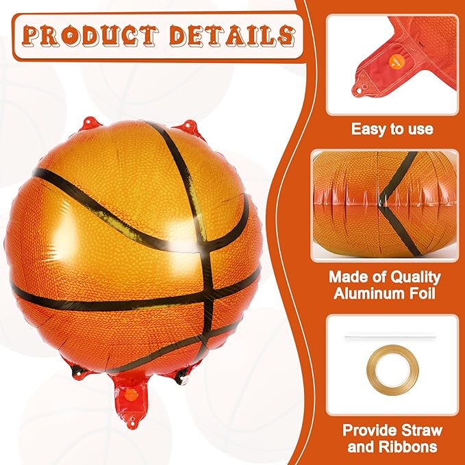 12 Pcs Basketball Balloons,18 Inch Basketball Foil Balloons,Sports Mylar Balloon Basketballs Birthday Decorations for Sports Theme Party Supplies