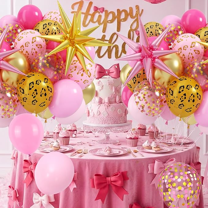Hot Pink Cheetah Print Balloon, 12 Inch Pink Gold Balloons with Leopard Print Balloons Confetti Star Balloon Leopard Jungle Animal Decorations for Cheetah Theme Birthday Cherry Vintage Party Supplies