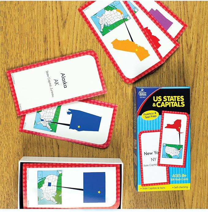 Carson Dellosa States and Capitals Flash Cards for Kids Ages 8+, Geography Flash Cards with US History, Fun Facts, Grade 3, Grade 4 and Grade 5