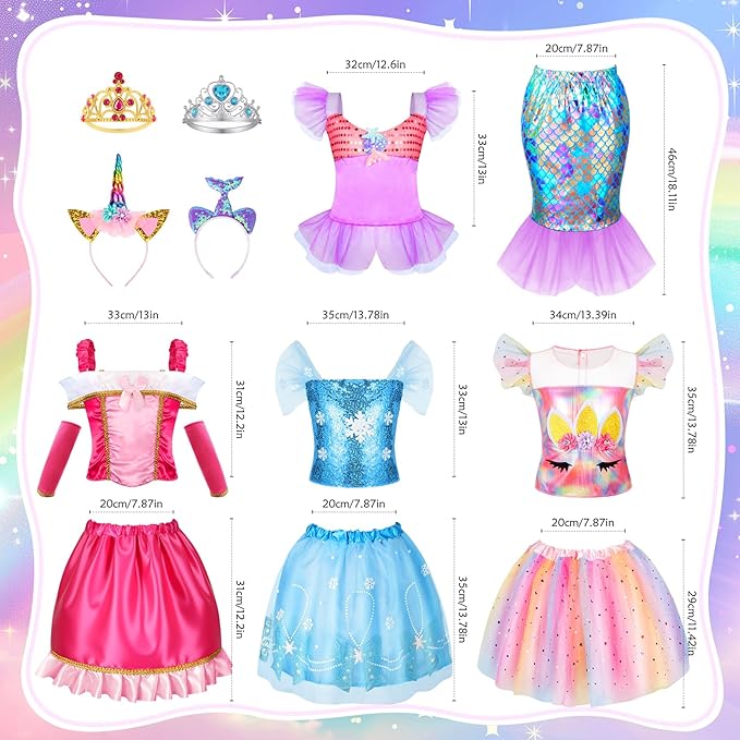 VGOFUN Princess Dress Up Clothes for Little Girls - Princess Costume for Girls with Princess Toys Dress Up Outfit Pretend Play Dresses Toddler Girls Gifts for Christmas Birthday Aged 3 4 5 6