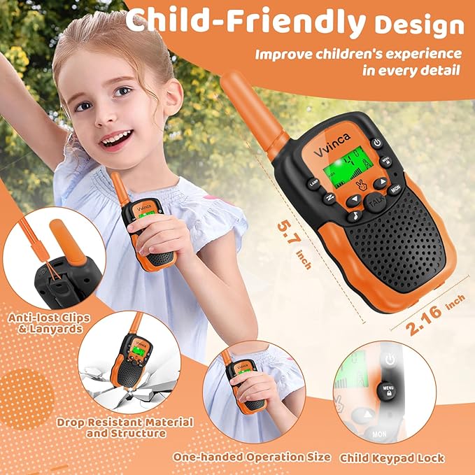Vvinca Kids Walkie Talkies Rechargeable Toys Gifts for Ages 3 4 5-7 8-12 Year Old Boy Girl