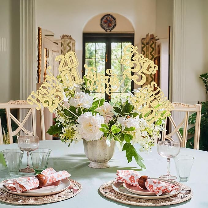 Gyufise 15Pcs Happy 25th Birthday Centerpiece Sticks Twenty Five Straight Outta 2001 Table Flower Centerpieces Sticks for Cheers to 25th Birthday Party Supplies Gold