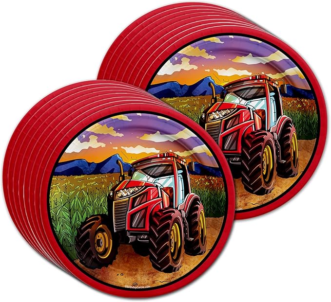 Birthday Galore Red Tractor Farm Party Supplies Set - Farm Party Supplies for Boy's Birthday - Includes Plates, Napkins and Cups - Kit for 16