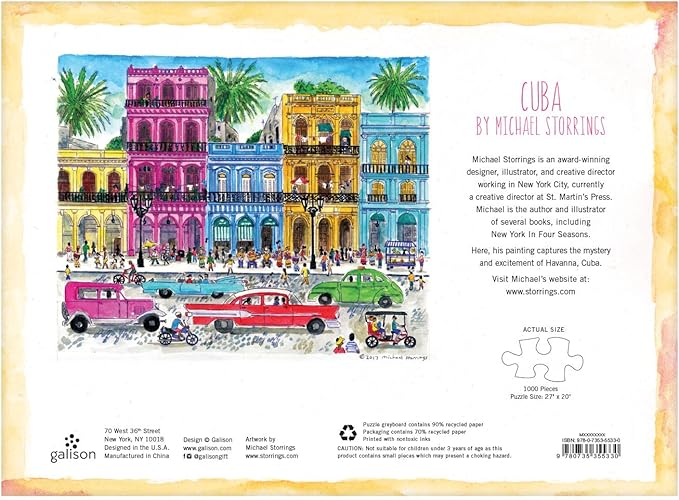 Galison Michael Storrings 1000 Piece Cuba Jigsaw Puzzle for Adults and Families, Illustrated Art Puzzle with Cuban Art Deco Scene