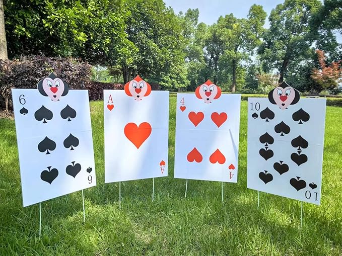 4pcs Queen's Soldiers Big Cards Yard Signs 22.9"*14"with Stakes Alice Party Decorations Queen of Hearts Accessories AliceThemed Party Decor Large Lawn Garden Sign Indoor Outdoor