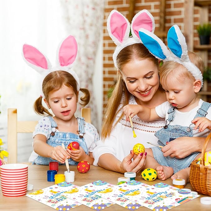 50Pcs Happy Easter Paper Napkins - Cartoon Colorful Eggs Bunny 13 x 13 Inches Luncheon Napkins Disposable Dessert Dinner Hand Napkins for Easter Birthday Party Supplies