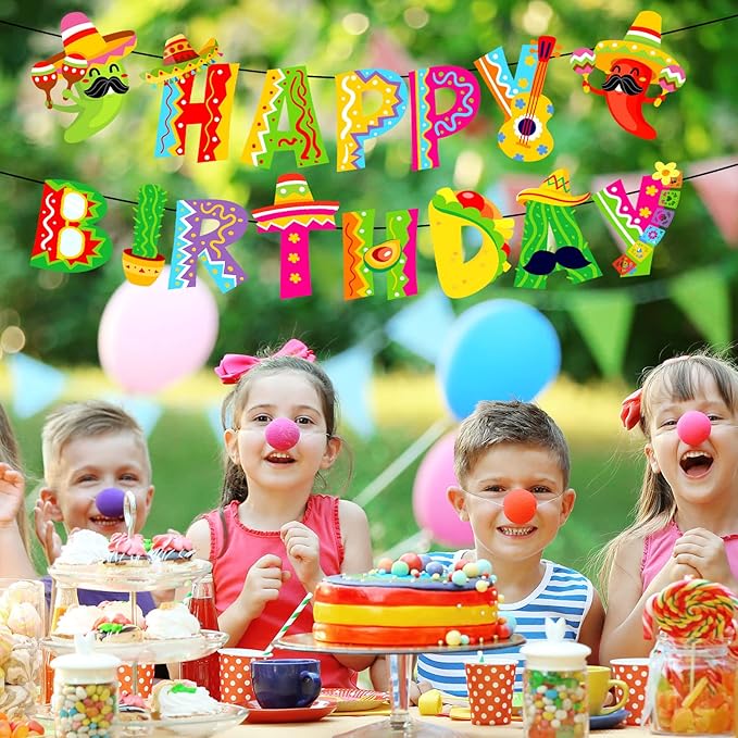 Whaline 2Pcs Mexican Happy Birthday Banner Colorful Mexican Fiesta Birthday Bunting Garland Cinco De Mayo Taco Paper Banner Pre-Assembled for Mexican Carnival Birthday Hanging Decor Party Supplies