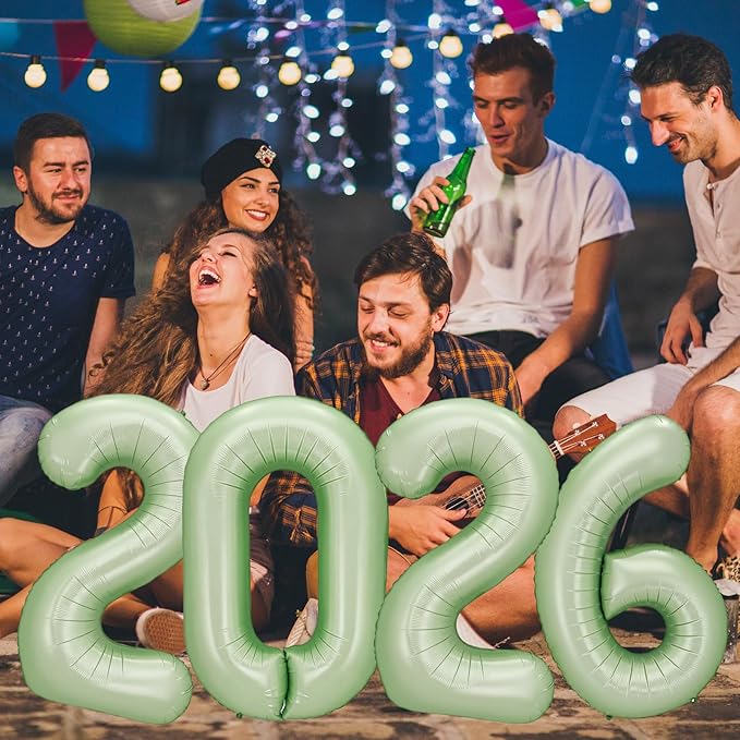 KALOR 42 Inch 2026 Olive Green Foil Mylar Number Balloons, 2026 New Years Decorations for 2026 Happy New Year Eve and Graduations Party Supplies