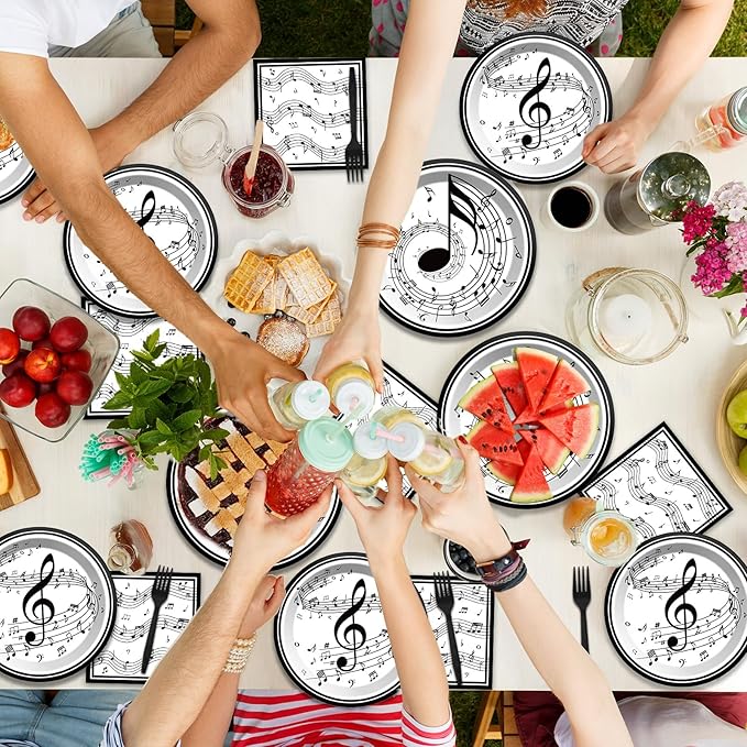 ZOIIWA Musical Note Plates Napkins Music Themed Party Tableware Musical Notes Dinnerware Disposable Paper Plates for Baby Shower Music Concert Birthday Karaoke Christmas Party Supplies 24 Guests