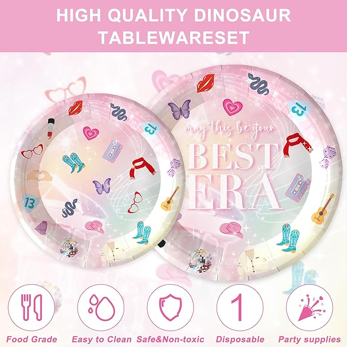 120PCS Birthday Era Party Supplies for Girl Fans In My Birthday Era Party Decorations Friendship Music Party Tableware Plates Napkin Cups Knives and Forks for 20 Guests