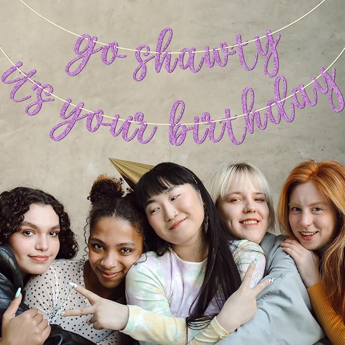 Go Shawty It's Your Birthday Banner, Hip Hop Birthday Party Decorations Supplies, Rap Theme Bday Bunting Sign, Pre-strung, Photo Props (Purple)