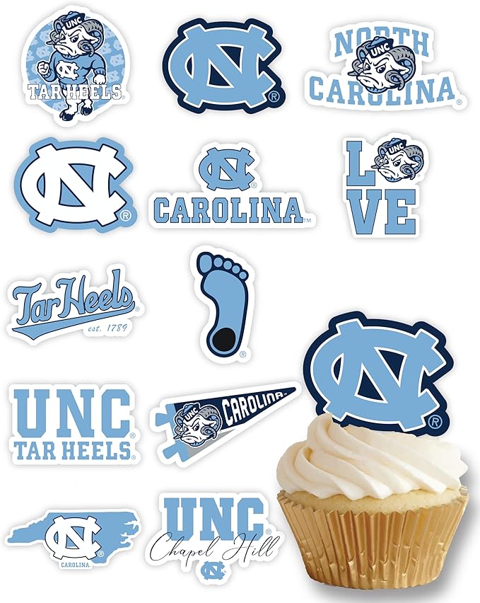 UNC Cupcake Topper Party Supplies for Football, Birthday, Graduation Party Decorations (24 Pieces) (North Carolina Tar Heels)