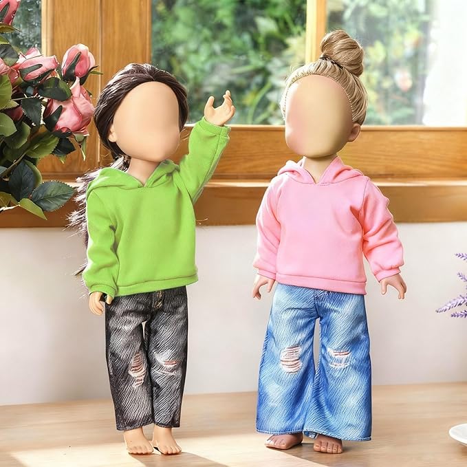 Bencailor 8 Pieces Winter 18 Inch Doll Clothes Dolly Girl Accessories Cotton Sweaters Denim Pant Regular Outfit Clothing for 18 Inch Doll(Green,Pink,Purple,Blue)