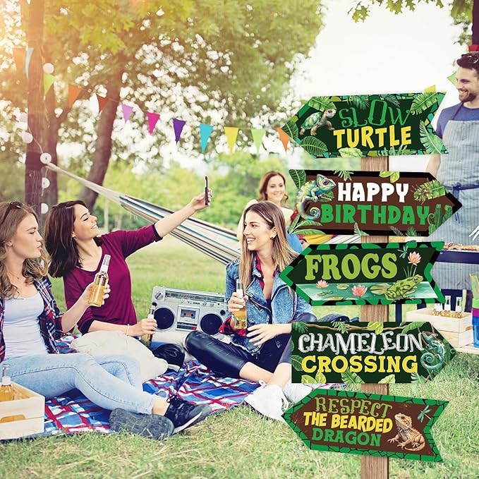 20 Pieces Reptile Birthday Party Decorations Welcome to Reptile Party Directional Signs Swamp Lizard Snake Alligator Reptile Birthday Party Supplies Wall Door Porch Yard Sign