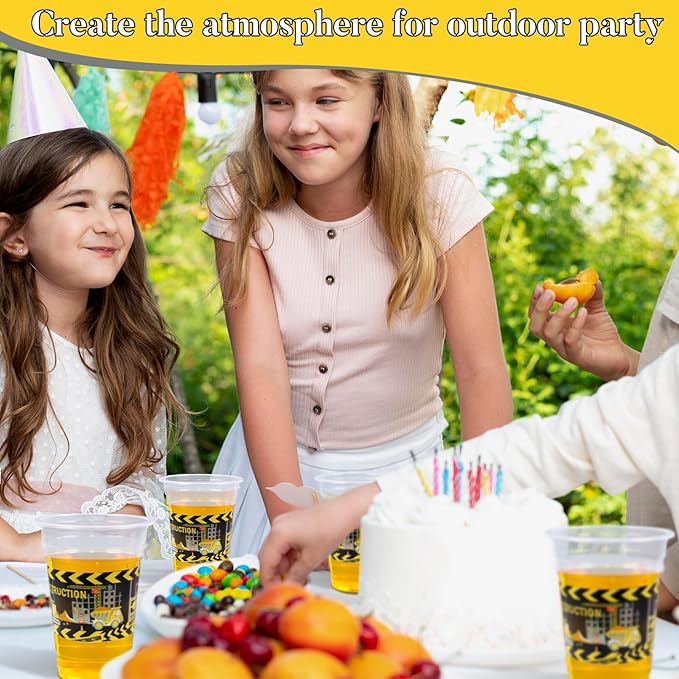 60 Pieces 16oz Construction Birthday Party Supplies, Disposable Plastic Cups for Boys Themed Decorations