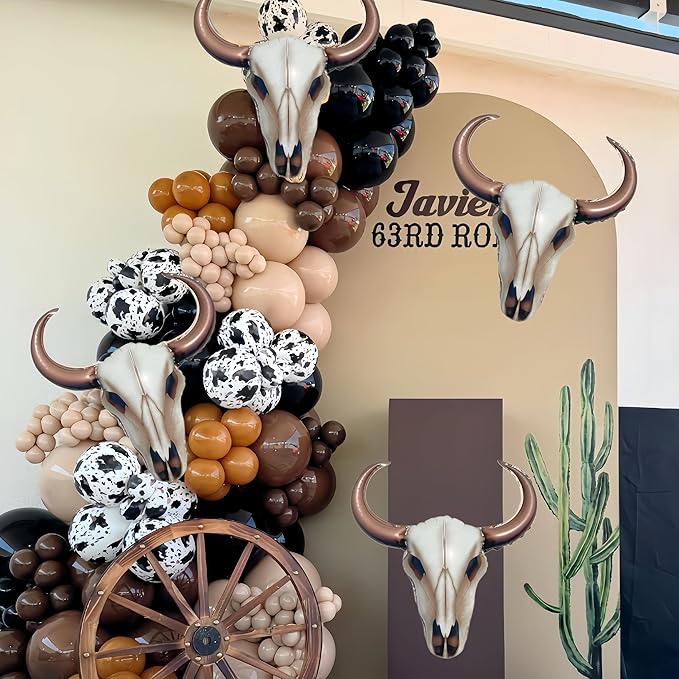 4Pcs Western Long Horn Cow Balloons/37Inch Cowboy Longhorn Aluminium Foil Balloon for Party Wall/Last Rodeo Bachelorette Party Supplies/Western Party Decorations/Bull Skull Wall Decor