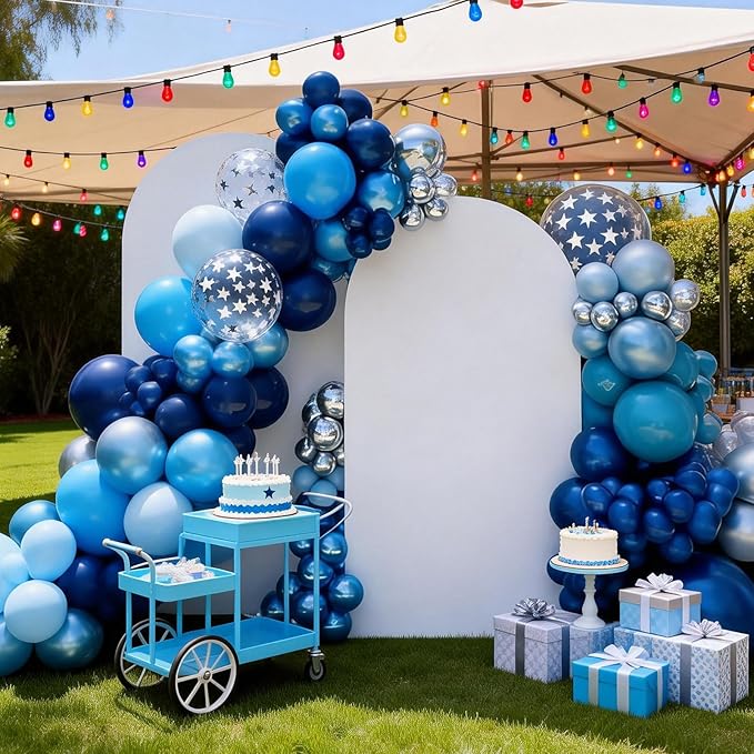 FunHot Blue Balloons, 50 Pcs Navy Blue Balloon, 12 Inch Metallic Silver Star Confetti Latex Balloons for Boy Baby Shower Men Birthday Graduation Wedding Anniversary Retirement Starry Sky Party Decor