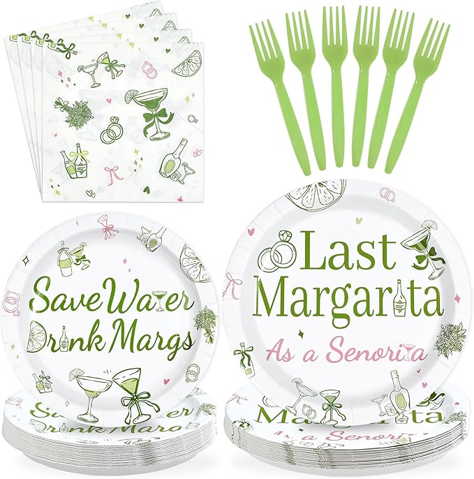 96Pcs Margs and Matrimony Bachelorette Party Decorations Save Water Drink Margs Plates and Napkins Last Margarita as A Senorita Decoration for Mexican Bridal Shower Tacos Tequila Supplies Serve 24