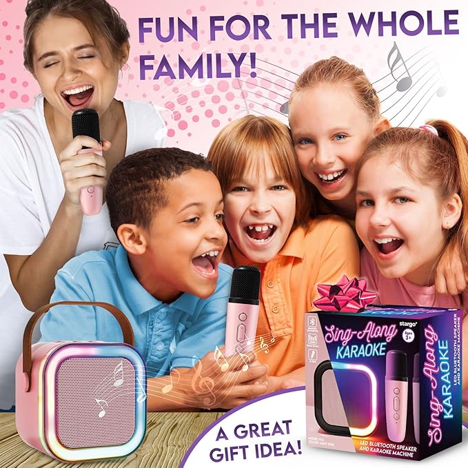 Karaoke Machine for Kids Adults, Portable Mini Bluetooth Speaker with 2 Wireless Microphones, LED Lights, Singing System for Family Home Party, Voice Changer, Boys Girls Karaoke Machine with Speaker