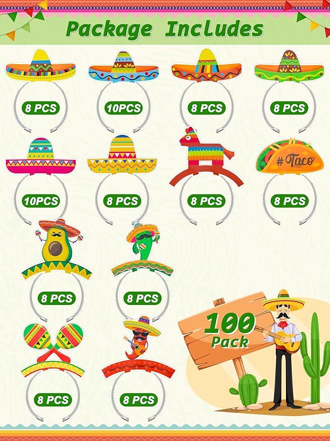 Melisheer Sombrero Party Hats, Mexican Sombrero Headbands, Colorful Cardboard Cinco De Mayo Headpieces, Fiesta Head Toppers