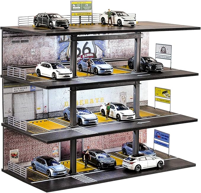 1/64 Scale Display Case 4 Layers 20 Parking Spaces Parking Garage Moldel for Diecast Toy Car Display Case with LED Light Collection Gift