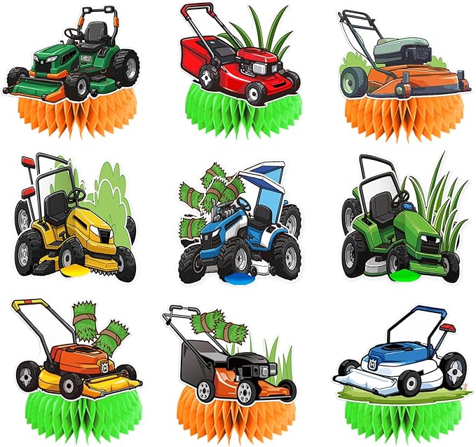 9 Pcs Lawn Mower Honeycomb Centerpieces Lawn Mower Table Decorations Lawnmower Party Decorations for Lawn Mower Birthday Party Supplies