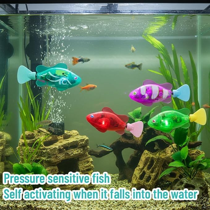 Robot Fish, Robotic Fish for Cats and Dogs, Swimming Fi-sh with Luminous Function, Waterproof Bath Fi-sh for Pets, Interactive Robot Fi-sh for Aquarium and Pool Play (4 Pack)