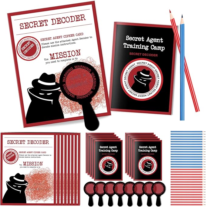 ReliThick 15 Sets Detective Party Favors Spy Secret Kit Escape Room Birthday Party Decoder with Agent Training Camp Notepads Cards Pens Treat Bags Stuffers Piñata Filler Classroom Prizes