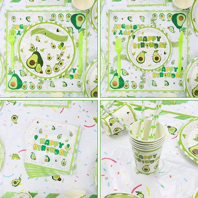 Fruit Avocado Party Supplies, Avocado Theme Party Decorations for Girls Kids Avocado One Birthday Party with Plates Cups Napkins Tablecloth Birthday Backdrop Banner Balloons, Serves 20