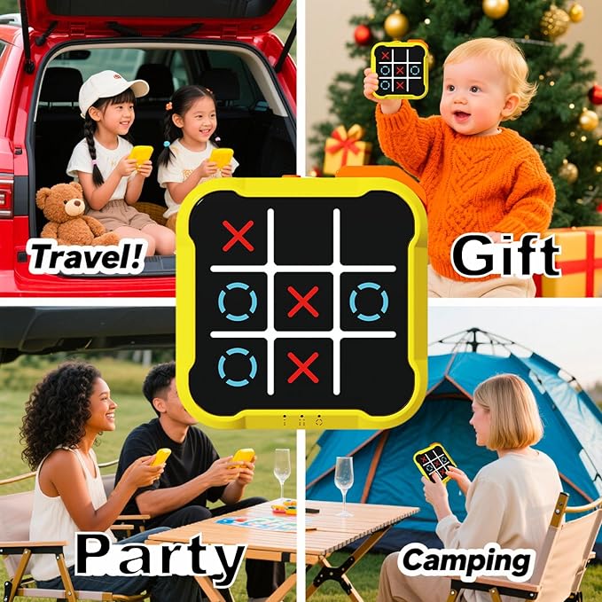 5-in-1 Electronic Tic-Tac-Toe Game, Handheld Electric Puzzle Game with Silent Mode, Portable Strategy Set for Kids & Adults,Travel Games, Birthday Gifts.（Yellow