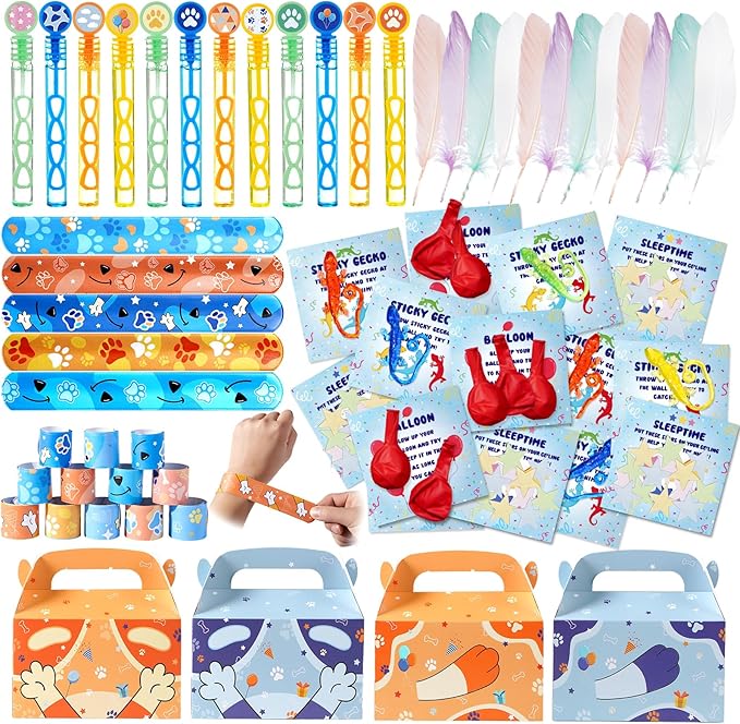 Vanblue 120Pcs Blue Color Dog Party Favors,Birthday Decorations Supplies for Kids,Sticky Gecko,Red Balloon with Cards Goodie Bag Stuffers,Classroom Rewards,Pinata Stuffers,Family Games
