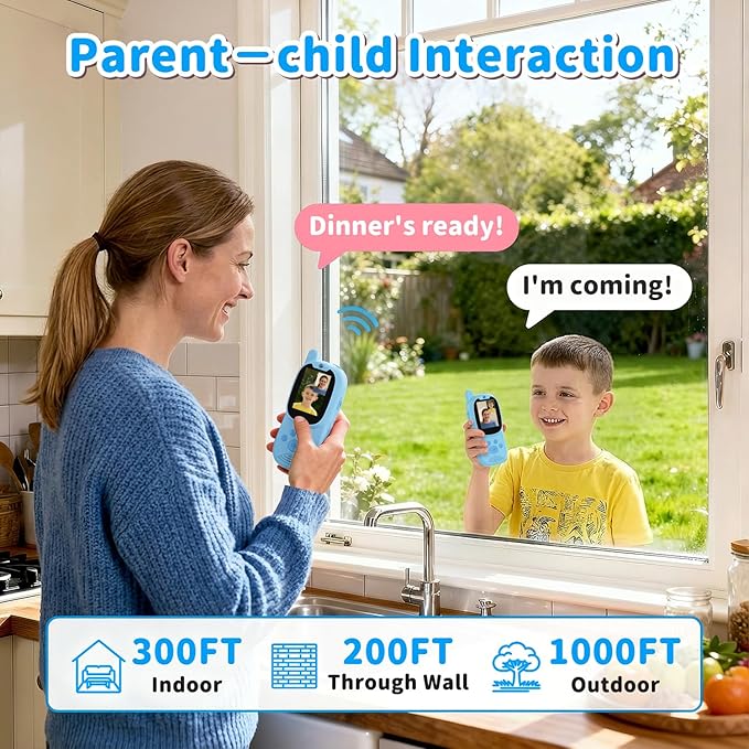 Video Walkie Talkies for Kids, Handheld 2 Pack Rechargeable Video Intercom Kids Walkies Talkies, Indoor Outdoor Toys for Family Games, Outside, Camping, Hiking for Boys Girls Ages 3-12 (Blue+Blue)