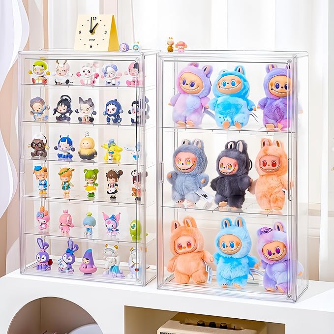 Wall Mountable 6-Tier Acrylic Display Case - Slim 14cm Depth for 100+ Mini Figures, Magnetic Door & Removable Shelves for Bobbleheads, Stackable Dust-Proof Cabinet (Extra Large(14.17*5.5*23.6in))