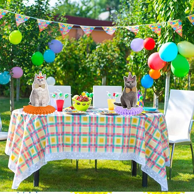 10Pcs Cat Honeycomb Centerpieces Cat Birthday Party Supplies Kitten Party Decorations Lovely Cat Decoration Table for Cat Theme Birthday Party Baby Shower Supplies