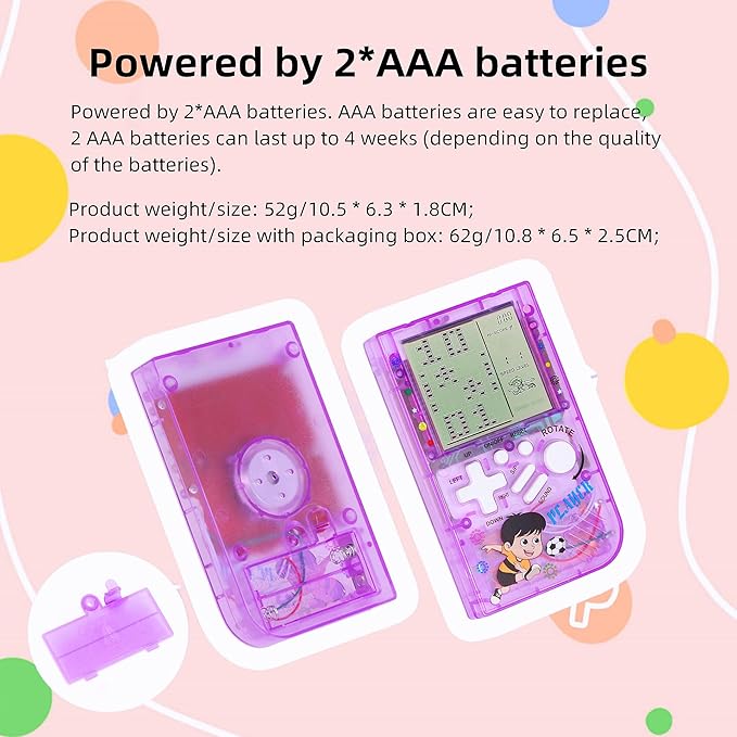 CZT Transparent Block Game Machine 23 Built-in Games Retro Children's Console Student Game Device Puzzle Handheld Console Electronic Brick Games Compact Portable Christmas Girl Gifts (Blue)