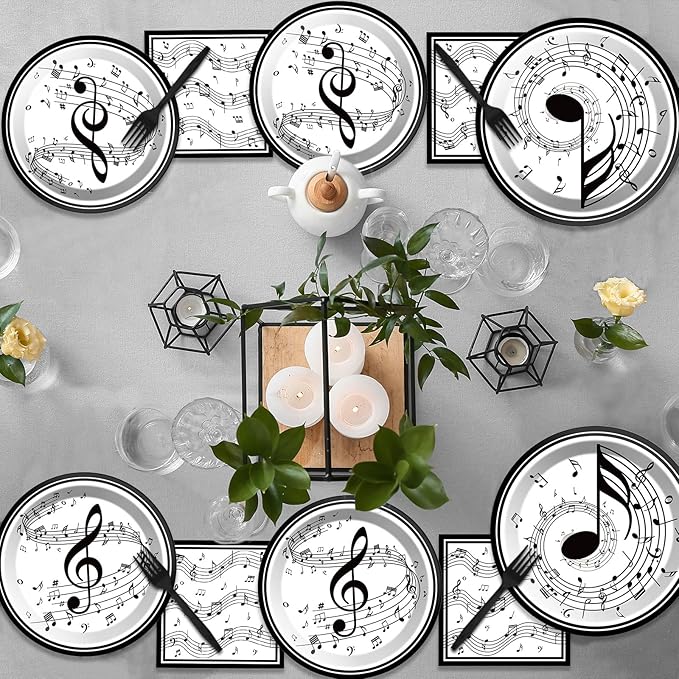 ZOIIWA Musical Note Plates Napkins Music Themed Party Tableware Musical Notes Dinnerware Disposable Paper Plates for Baby Shower Music Concert Birthday Karaoke Christmas Party Supplies 24 Guests